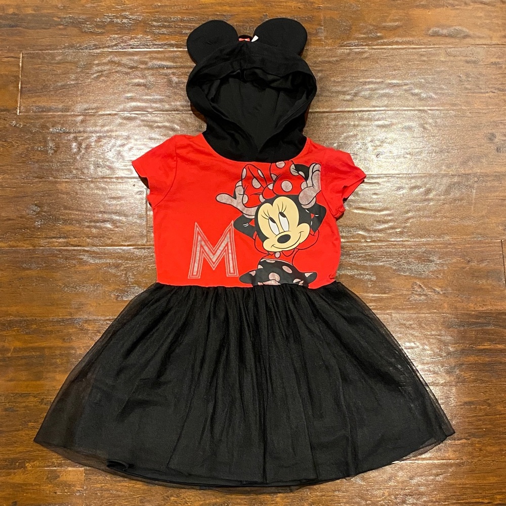Minnie Mouse Red and Black Tutu Dress with Mouse Ears Hood Size 7/8 - Picture 1 of 9